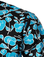 Men's Floral Cotton Short Sleeve Blue Flower Retro Summer Button Up Hawaiian Shirt