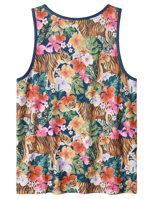 Men's Tiger And Floral Sleeveless Hawaiian Shirt Summer Beach Tank Tops