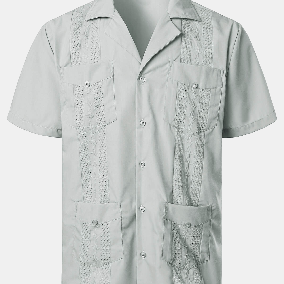 Camisa con botones de manga corta fresca de verano con bordado de guayabera cubana para hombre