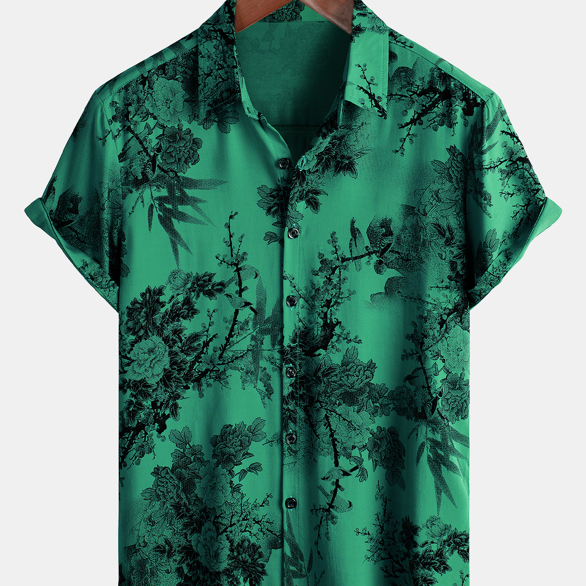 Men's Floral Vintage Summer Hawaiian Rayon Holiday Button Up Short Sleeve Shirt