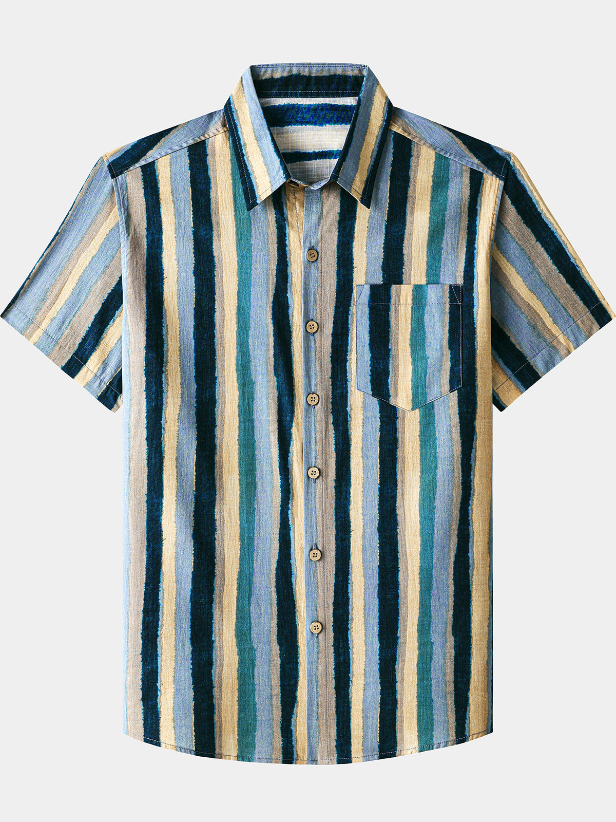 Men’s Retro Multi Color Striped Cotton Cool Comfort Beach Party Holiday Short Sleeve Shirt
