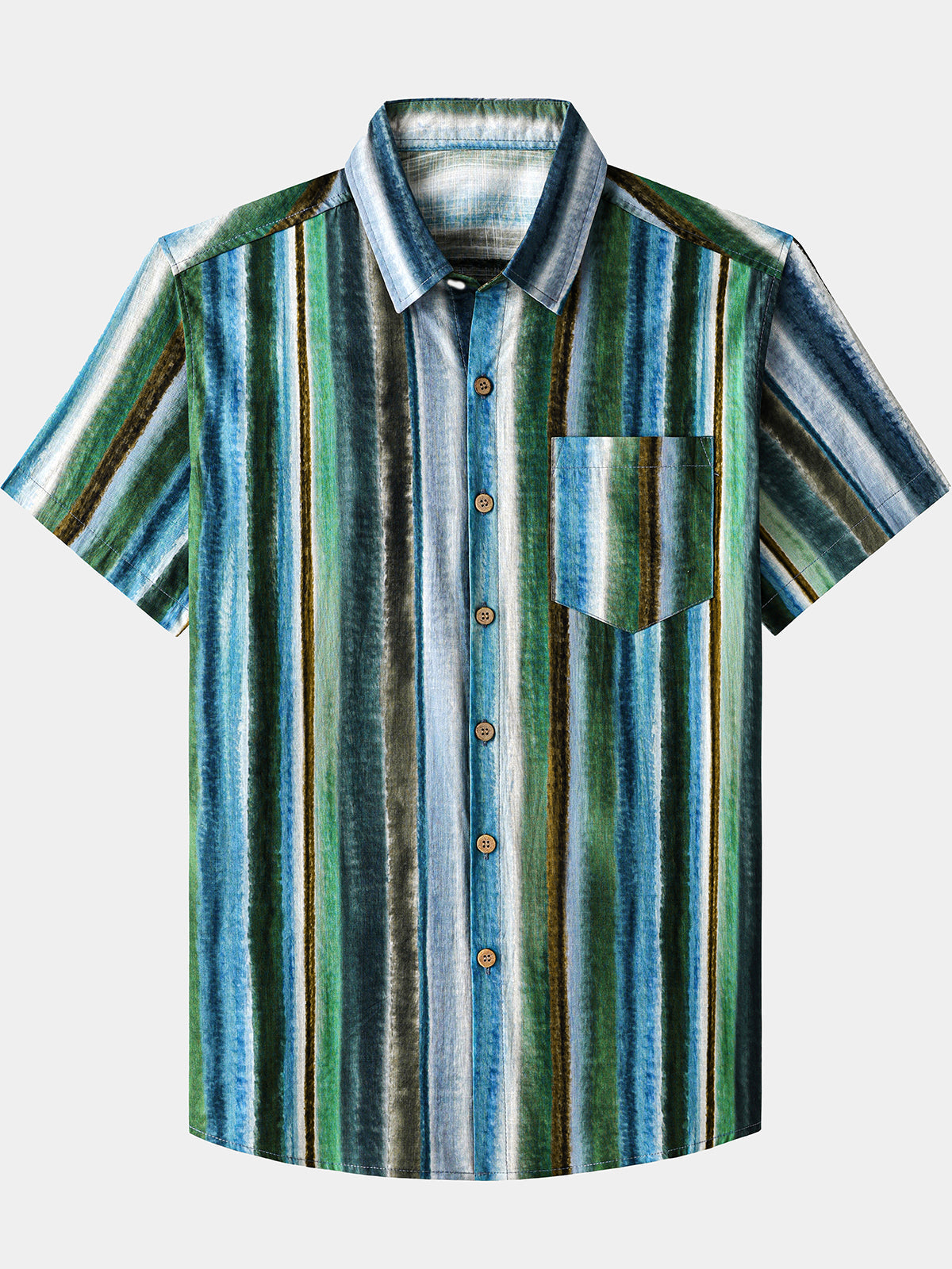 Men’s Casual Striped Pattern Button Down Cotton Breathable Cool Vacation Short Sleeve Shirt