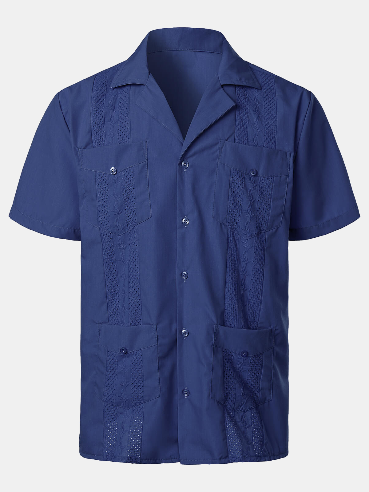 Men's Summer Cool Embroidery Cuban Guayabera Short Sleeve Button Up Beach Shirt