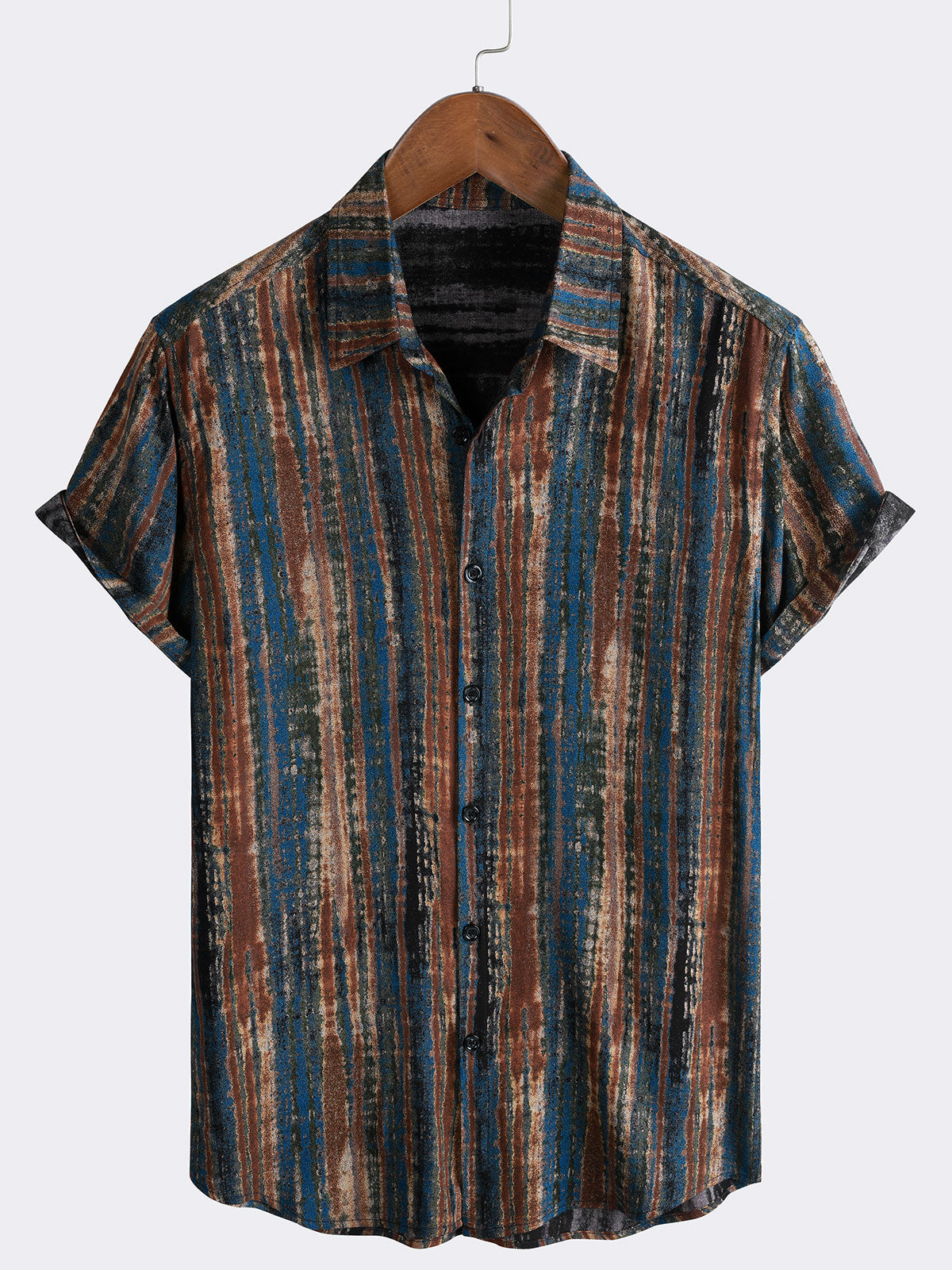Men's Striped Vintage Button Up Short Sleeve Shirt