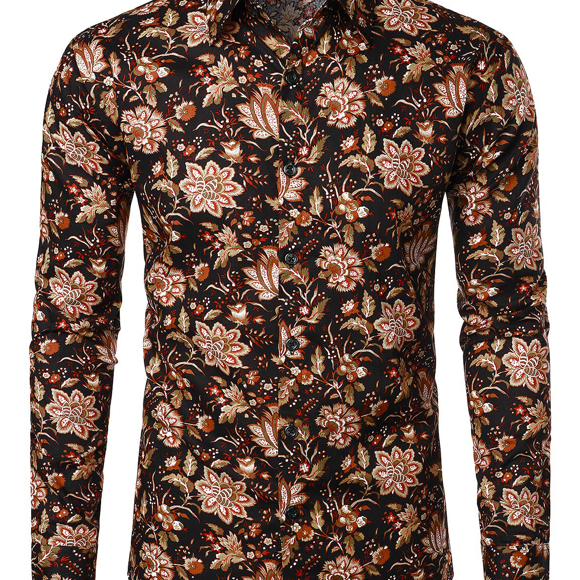 Camisa de vestir de manga larga con botones de flores retro transpirable de algodón floral vintage para hombre