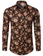Men's Vintage Floral Cotton Breathable Retro Flower Button Long Sleeve Dress Shirt