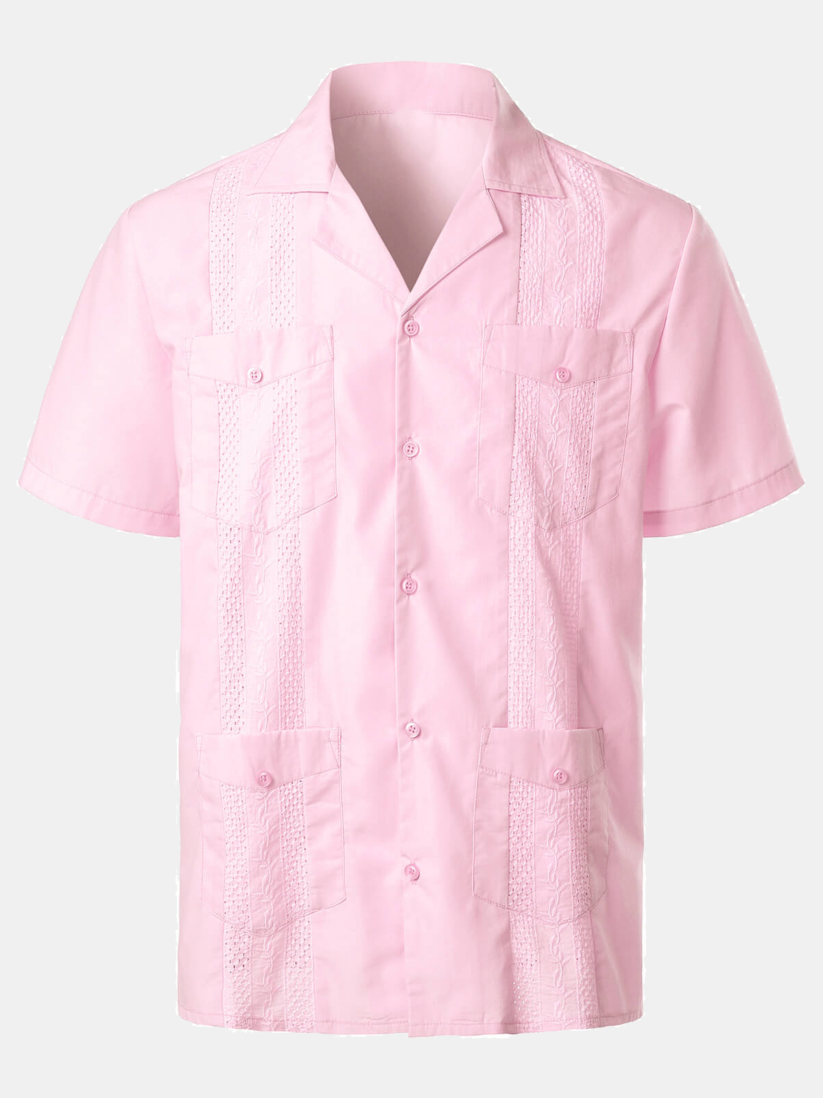 Men's Summer Cool Embroidery Cuban Guayabera Short Sleeve Button Up Beach Shirt