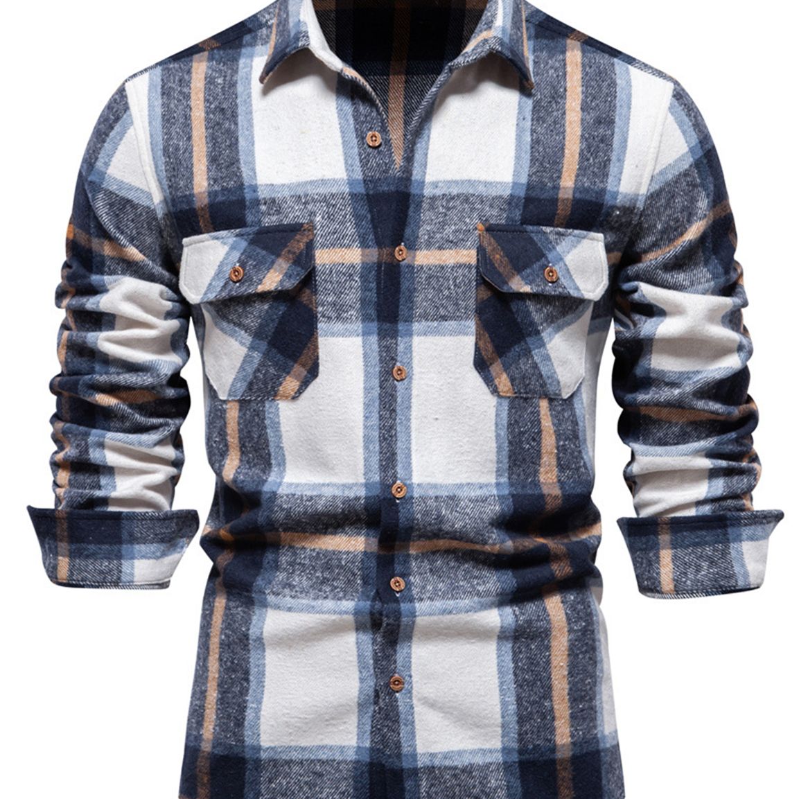 Camisa de manga larga con botones y bolsillo informal vintage a cuadros para hombre