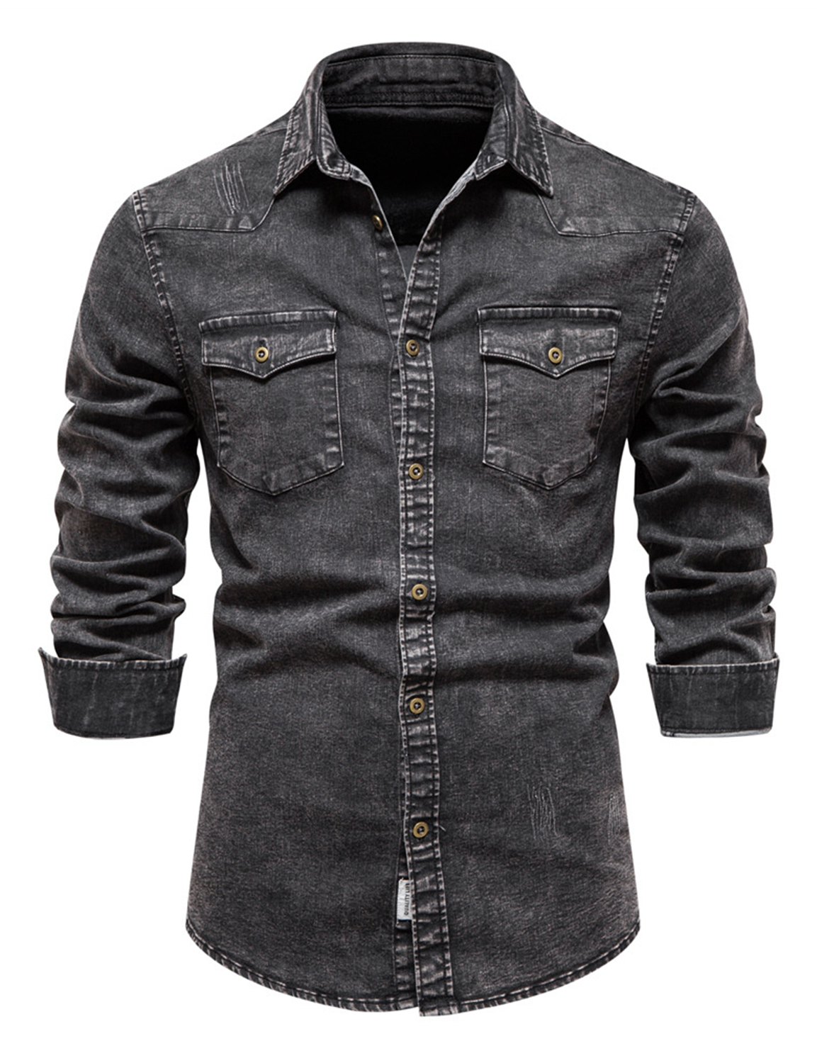 Men's Retro Denim Cotton Solid Color Pocket Casual Long Sleeve Shirt