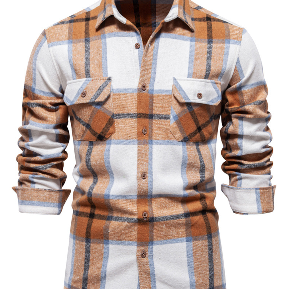 Camisa de manga larga con botones y bolsillo informal vintage a cuadros para hombre