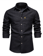 Men's Casual Denim Cotton Solid Color Pocket Long Sleeve Shirt