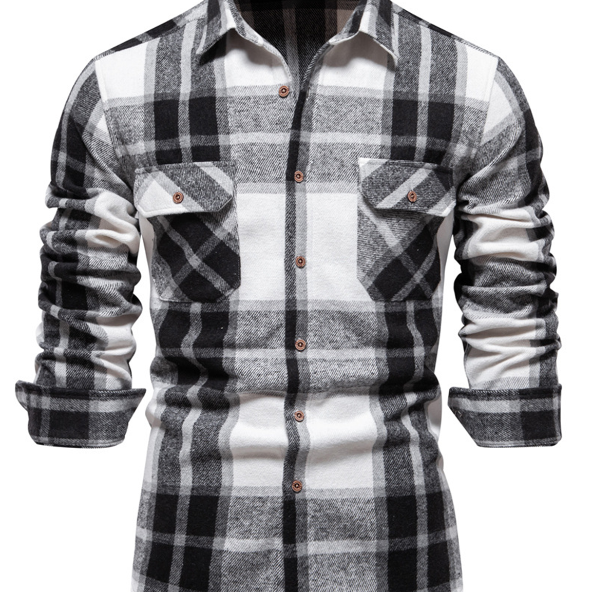 Camisa de manga larga vintage con botones y bolsillo a cuadros informal para hombre