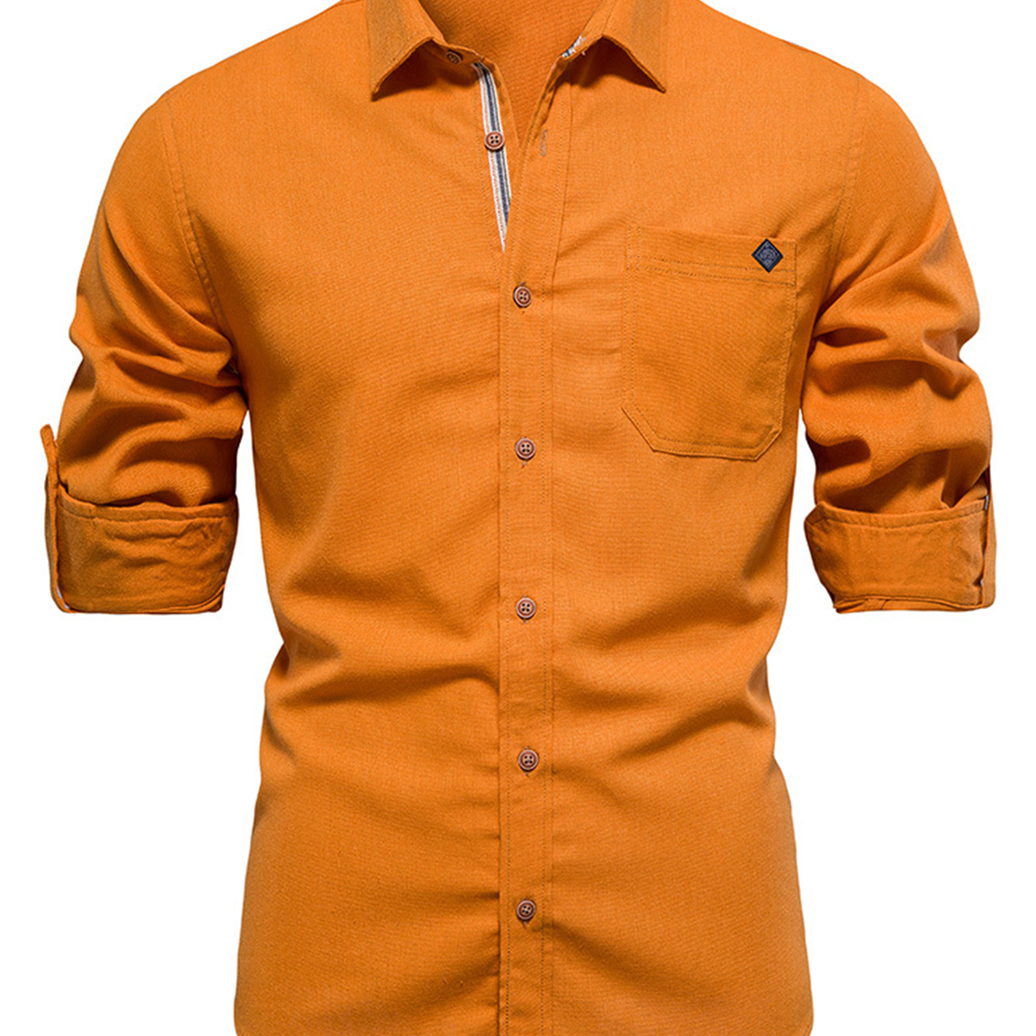 Camisa de manga larga con botones y bolsillo de color sólido de algodón informal 100% algodón para hombre