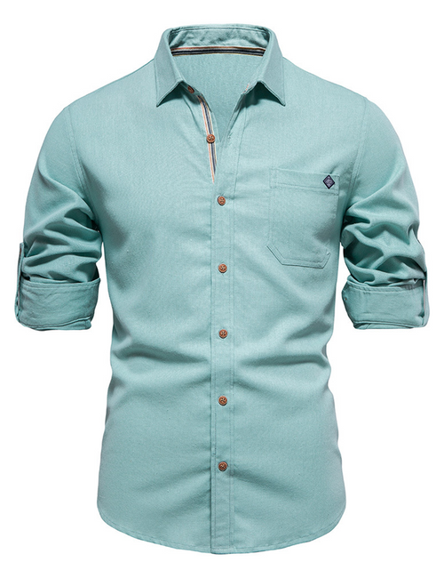 Men's Cotton Solid Color Pocket Button Up Long Sleeve Casual Shirt