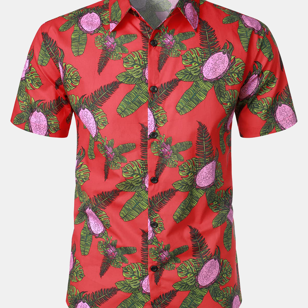Men's Red Hawaiian Pitaya Print Summer Fruit Short Sleeve Hawaiian Shirt