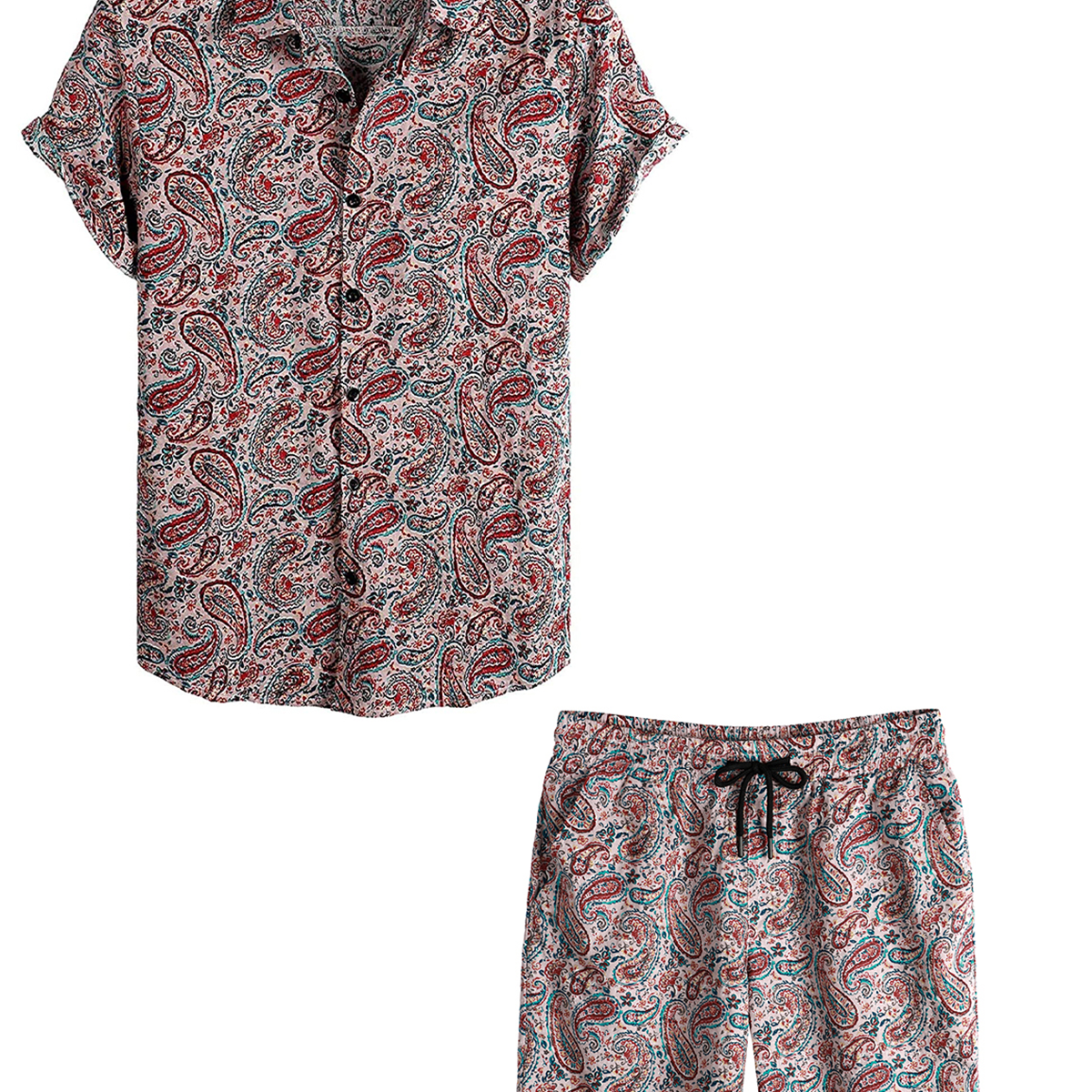 Men's Vintage Casual Summer Beach  Shirt and Shorts Set