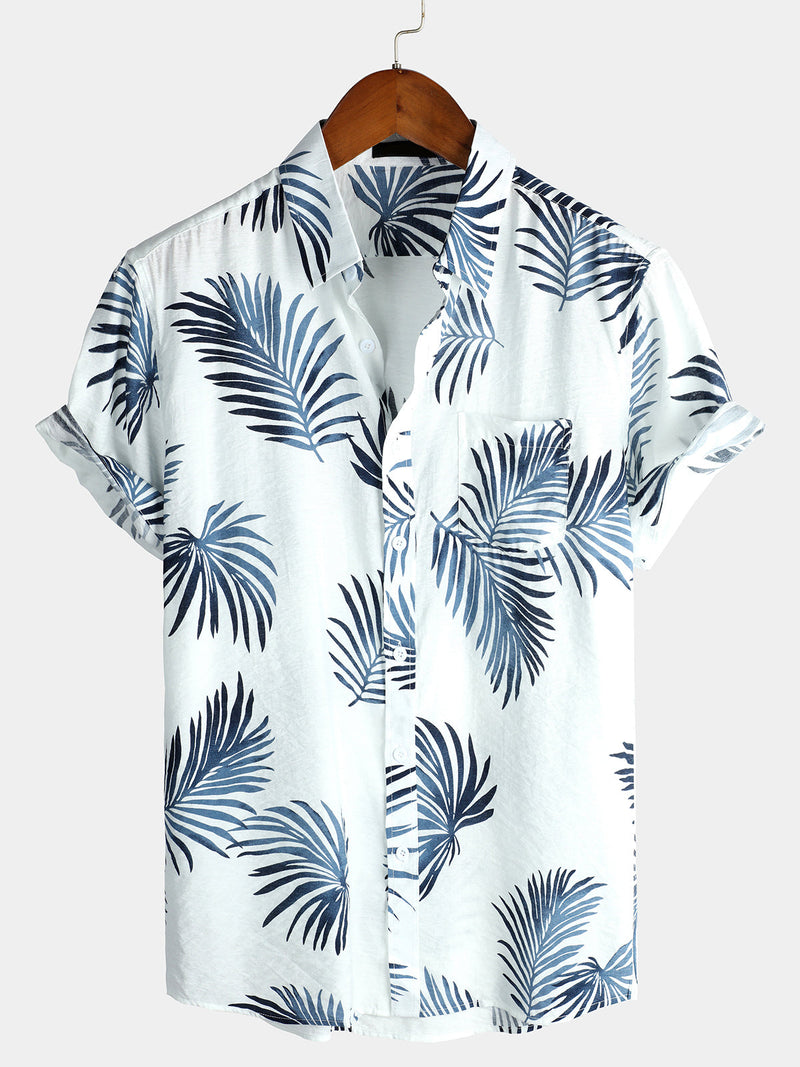 Men's Casual Holiday Cotton Pocket Button Up Summer Beach Short Sleeve Shirt