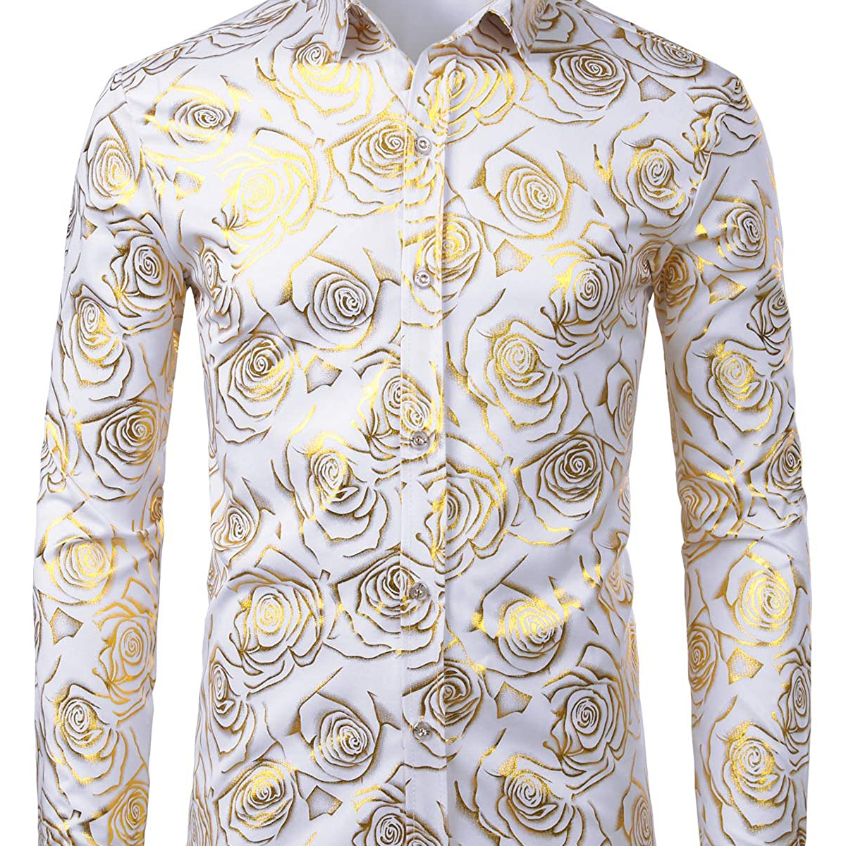Men's Floral Print Long Sleeve Casual Button Up Shirt
