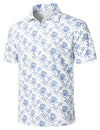 Men's Floral Print White Cotton Golf Short Sleeve Sports Polo Shirt