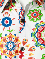 Men's Floral Cotton Breathable White Flower Button Up Long Sleeve Dress Shirt