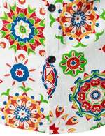Men's Floral Cotton Breathable White Flower Button Up Long Sleeve Dress Shirt