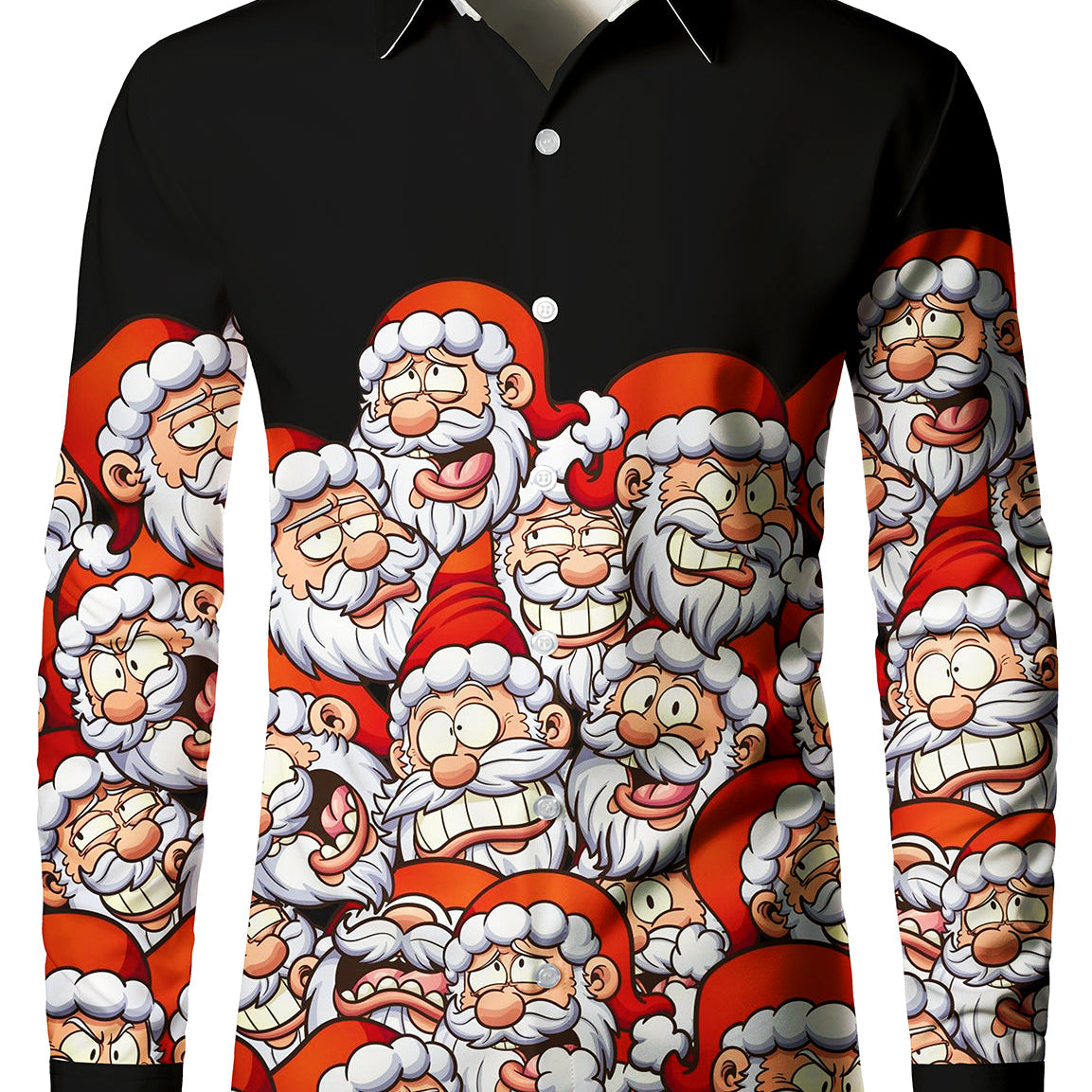 Men's Christmas Holiday Funny Santa Claus Button Up Long Sleeve Shirt