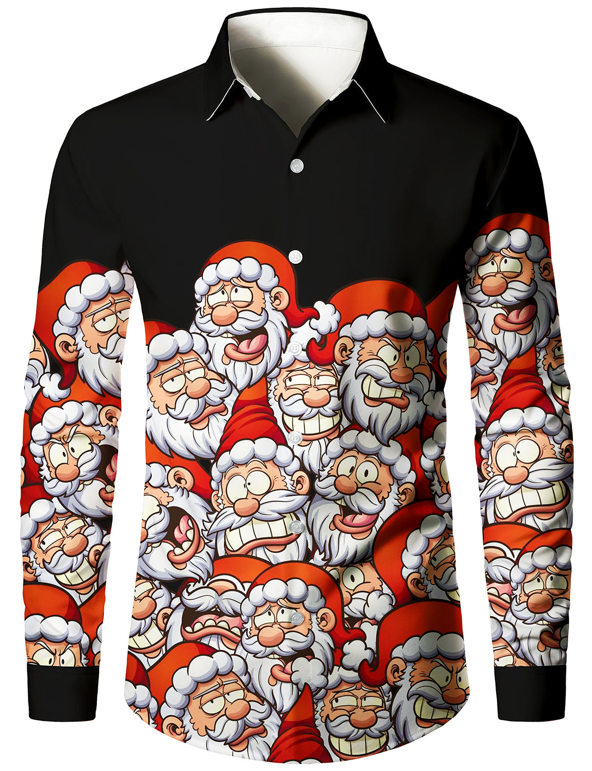 Men's Christmas Holiday Funny Santa Claus Button Up Long Sleeve Shirt