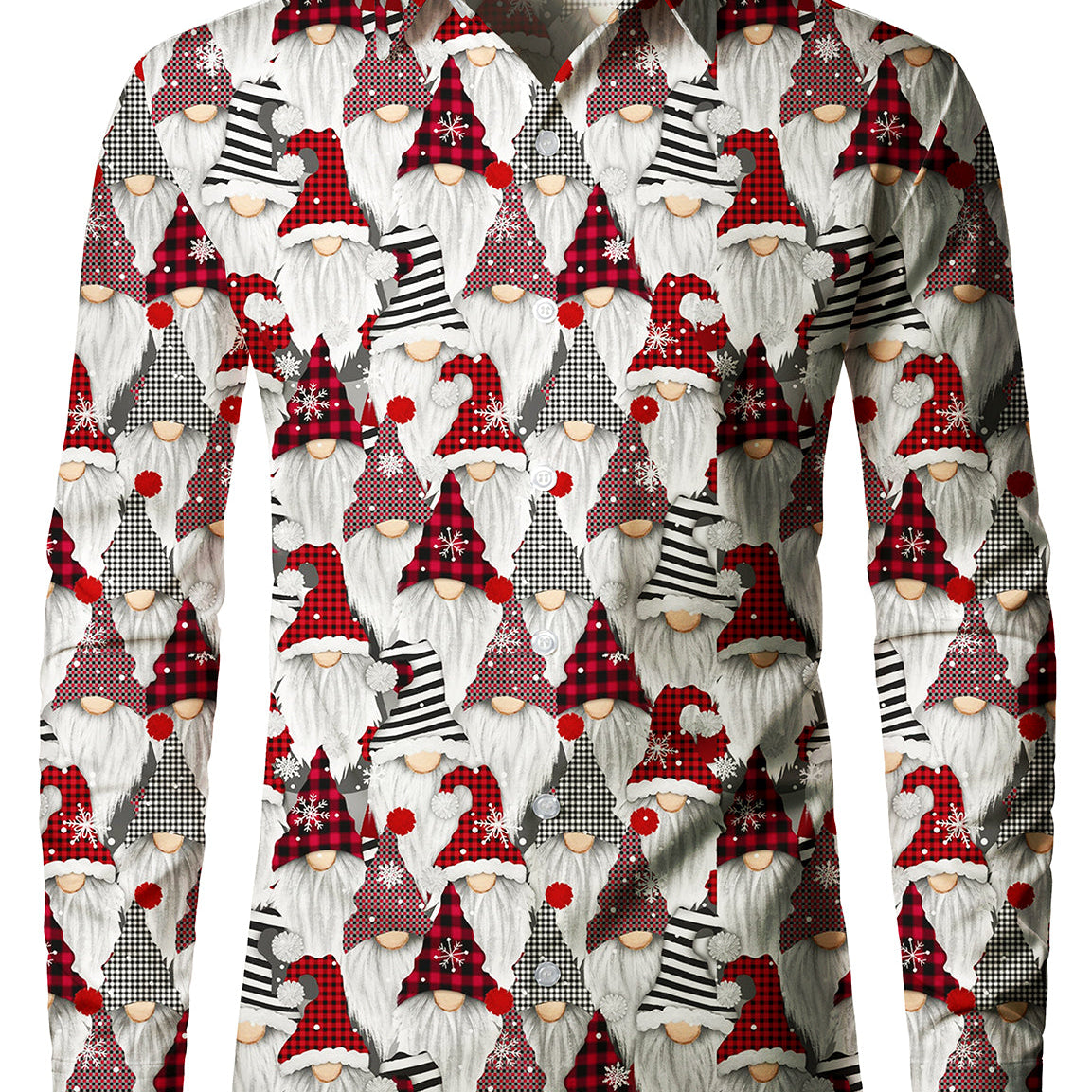 Camisa de manga larga para hombre con diseño de gnomo navideño con botones para el día de Navidad
