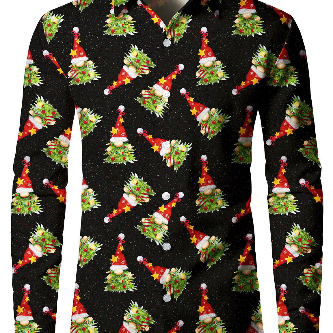 Camisa de manga larga para hombre con diseño de gnomo navideño con botones para el día de Navidad