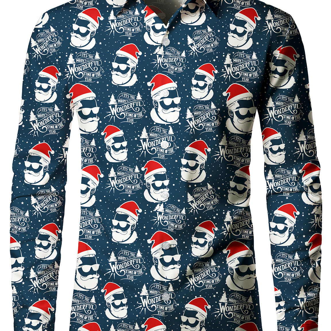 Camisa de manga larga para hombre, diseño navideño, Papá Noel, azul