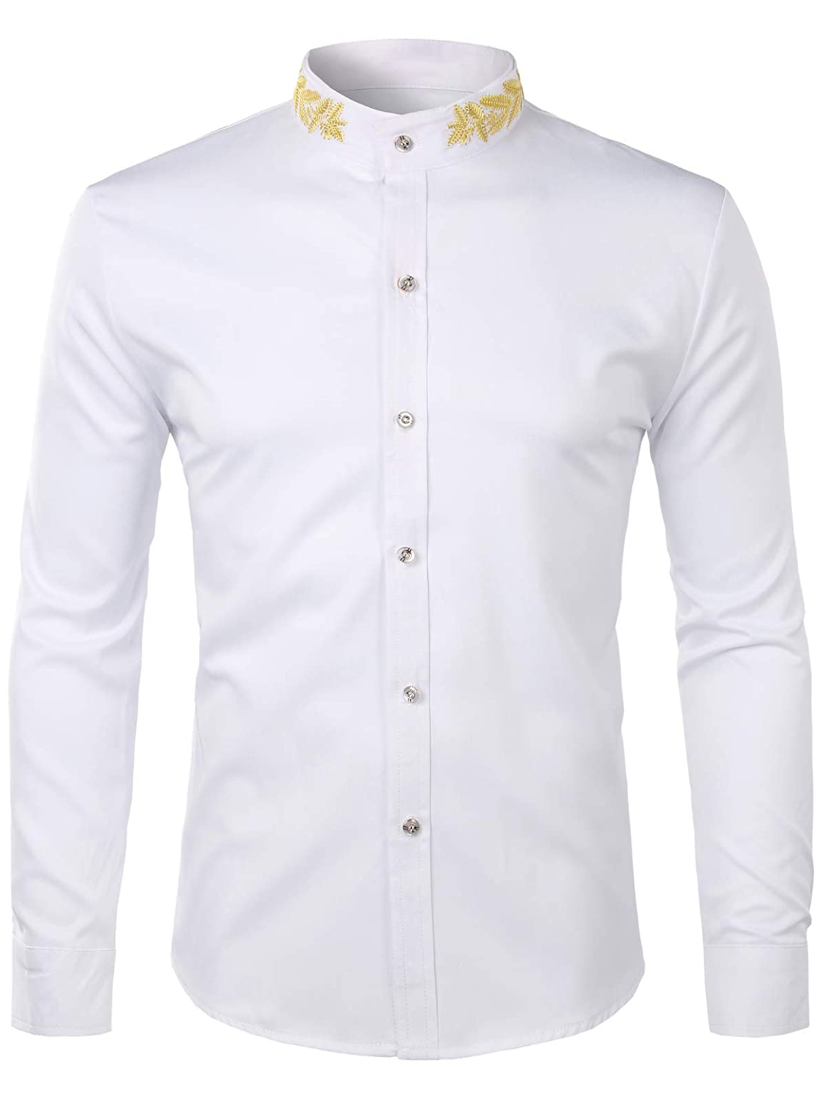 Men's Solid Color Collar Embroidered Long Sleeve Shirt
