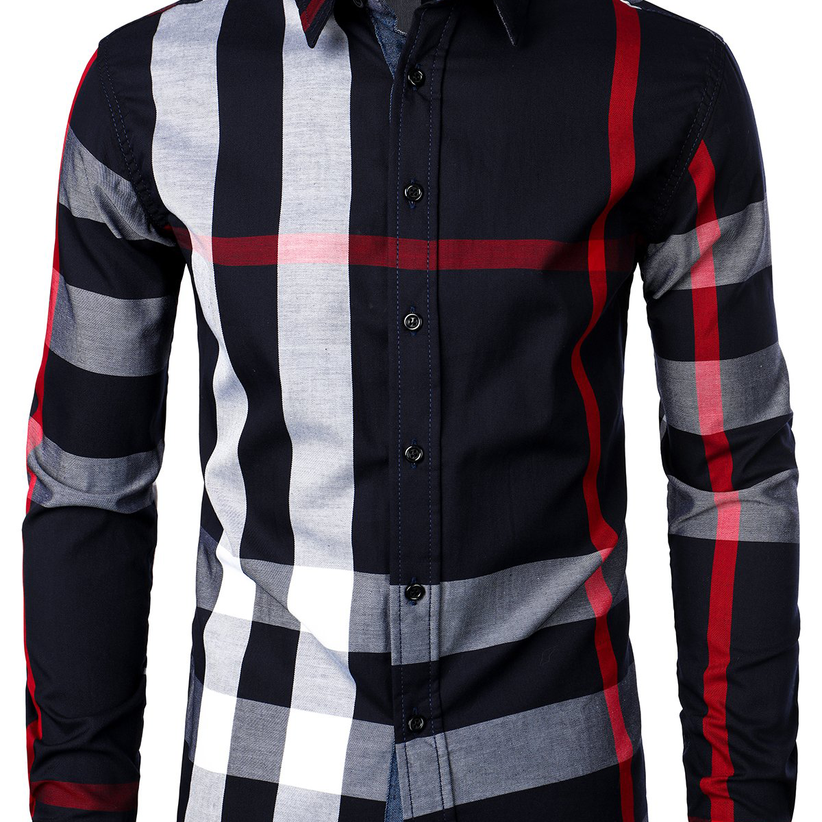 Men's Cotton Plaid Long Sleeve Button Up Checked Regular fit Shirt