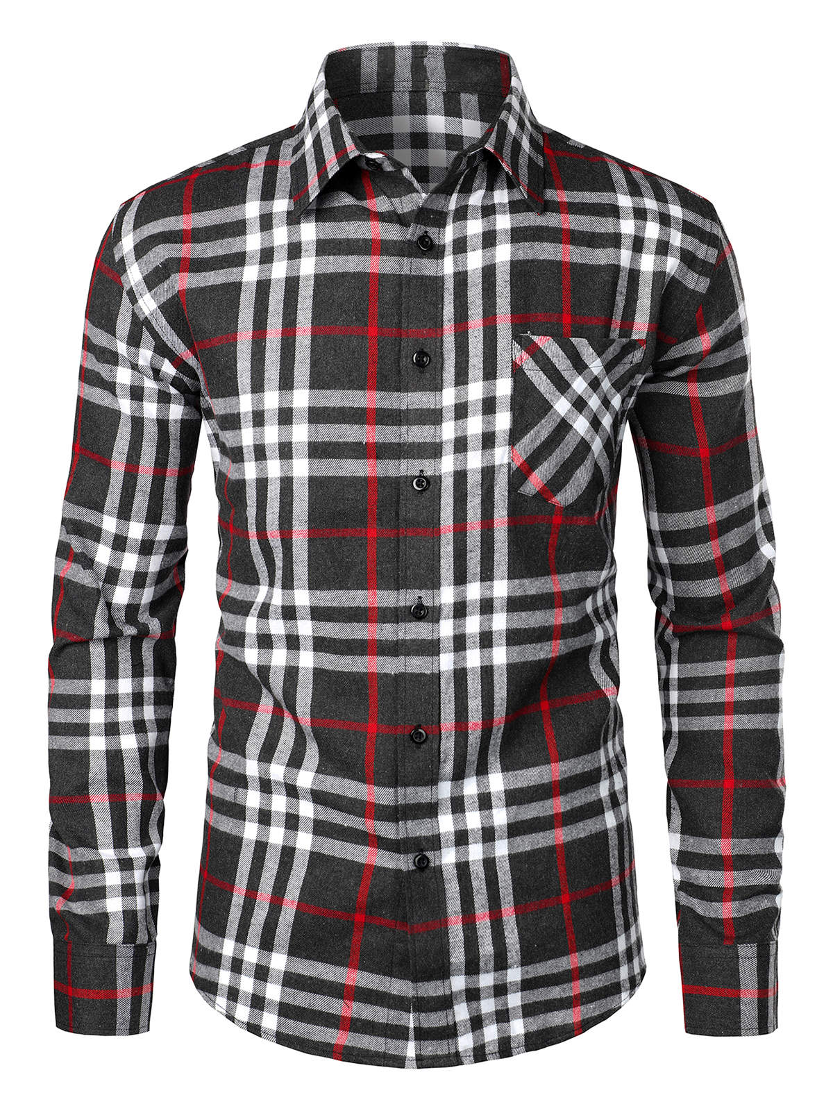 Men's Button Up Regular Fit Long Sleeve Plaid Flannel Casual Shirts