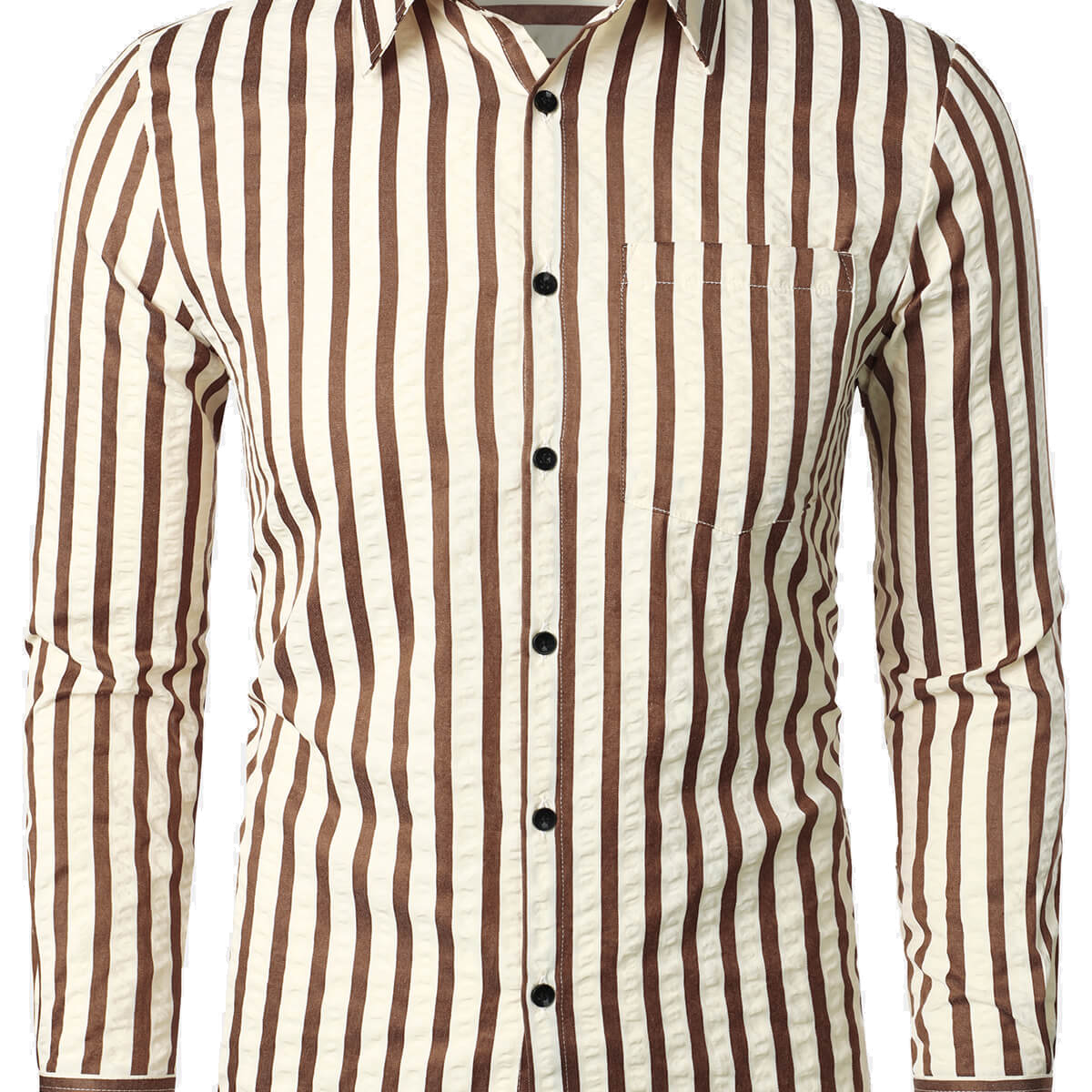 Camisa casual de manga larga transpirable con botones y bolsillo a rayas para hombre