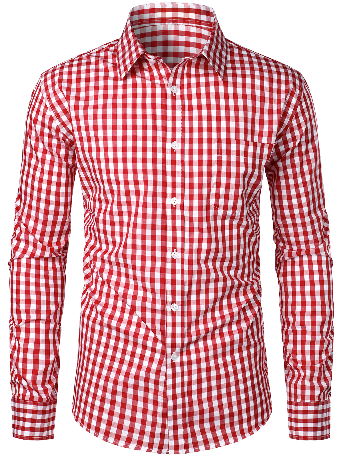 Men's Cotton Long Sleeve Plaid Print Shirt