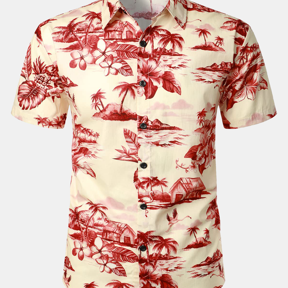 Men's Vintage Hawaiian Casual Summer Island Vacation Button Short Sleeve Shirt