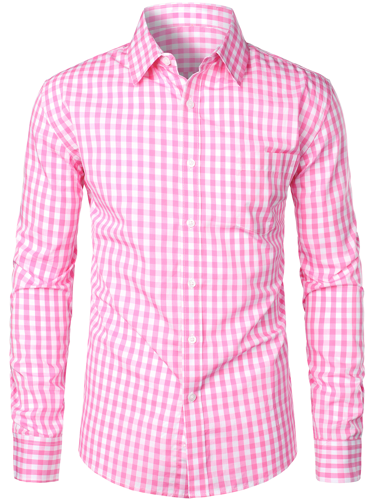 Men's 100% Cotton Long Sleeve Pink Plaid Print Shirt
