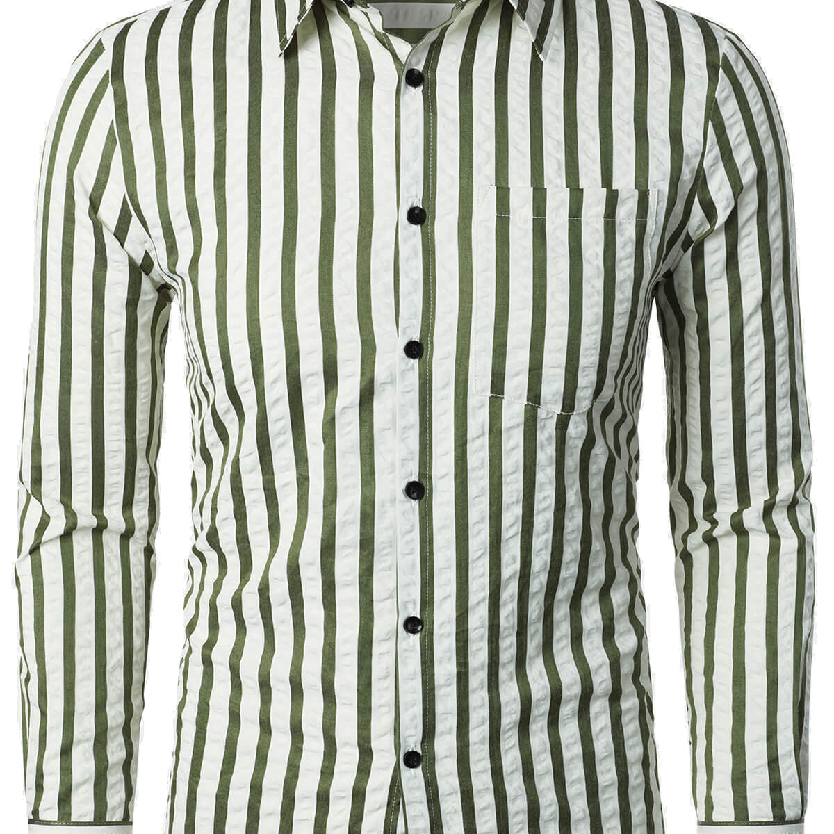 Camisa casual de manga larga transpirable con botones y bolsillo a rayas para hombre