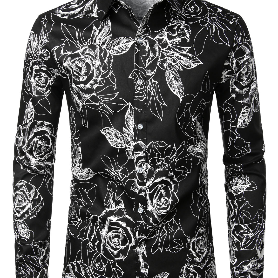 Men's Floral Rose Cotton Casual Button Up Flower Long Sleeve Regular fit Dress Shirt