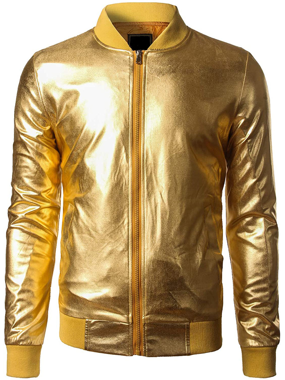 Mens Metallic Nightclub Styles Zip Up Varsity Baseball Bomber Jacket Costume