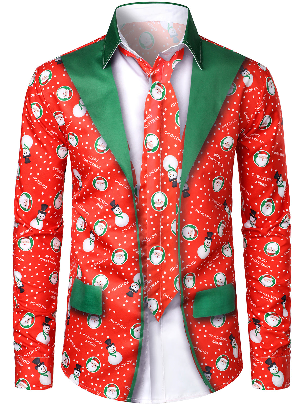 Men's Christmas Snowman Santa Print Funny Outfit Xmas Themed Vacation Long Sleeve Shirt