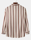 Men's Brown Striped Button Up Classic Casual Long Sleeve Shirt