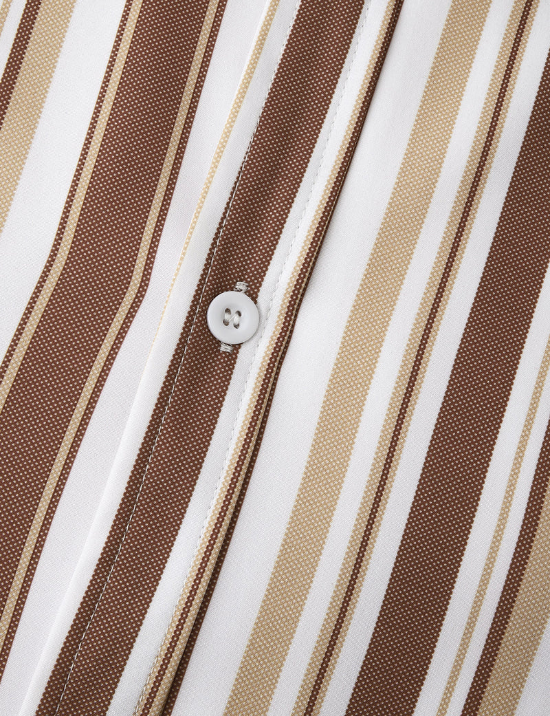 Men's Brown Striped Button Up Classic Casual Long Sleeve Shirt