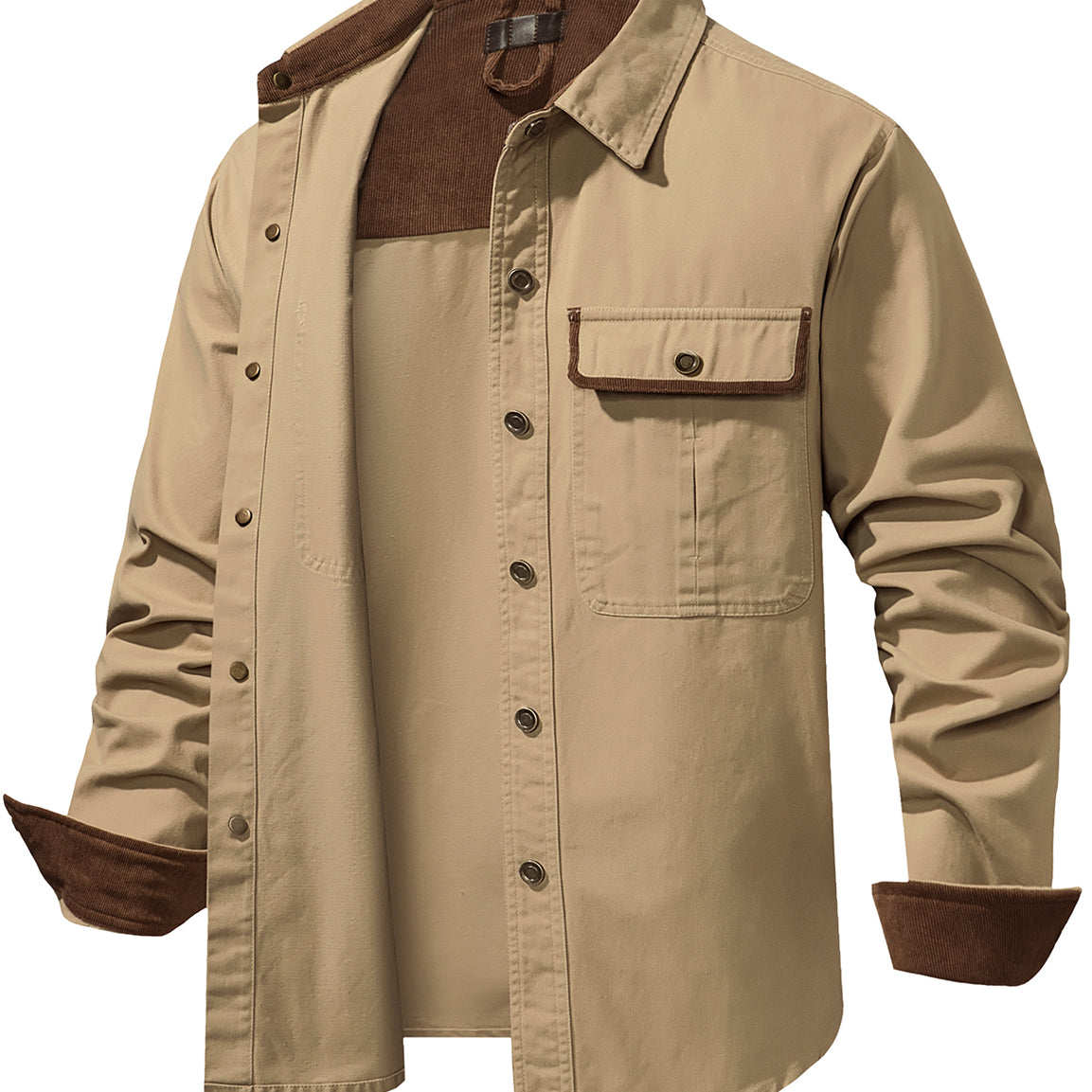 Men's Casual Cotton Pocket Button Up Fall Outdoor Hiking Long Sleeve Shirt