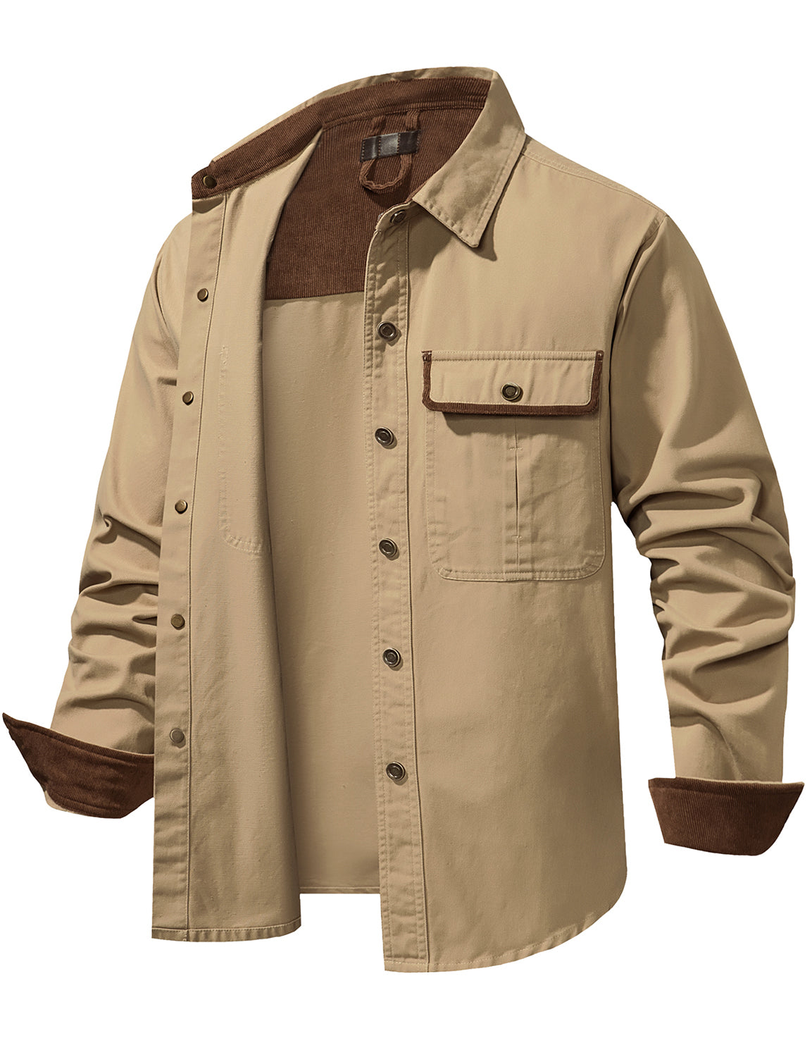 Men's Casual Cotton Pocket Button Up Fall Outdoor Hiking Long Sleeve Shirt