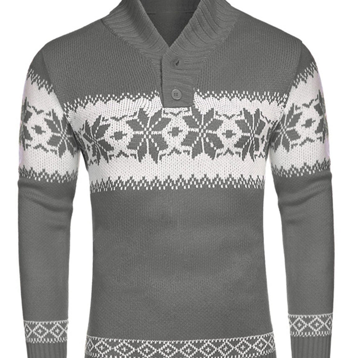 Men's Christmas Snowflake Print Jumper Button Up Long Sleeve Sweater