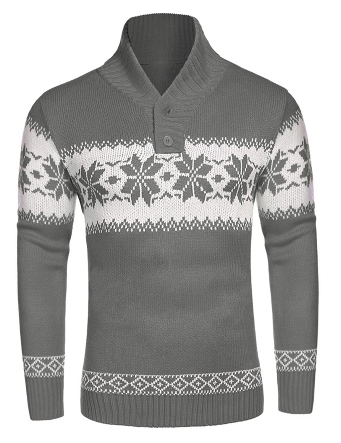 Men's Christmas Snowflake Print Jumper Button Up Long Sleeve Sweater