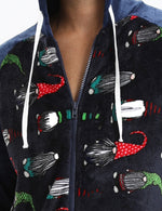 Men's Christmas Gnome Print Flannel Hooded Zipper Pocket Onesies Xmas Pajamas Loungewear