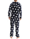 Men’s Cute Sheep Print Casual Flannel Hooded Zipper Pocket Onesies Pajamas Loungewear