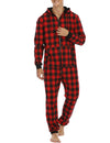 Men’s Christmas Casual Flannel Plaid Hooded Zipper Pocket Onesies Pajamas Loungewear